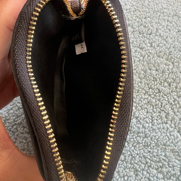 Coach Zip ID Card Case Coin Mini Leather Wallet Chain Brown Signature - Picture 2 of 5